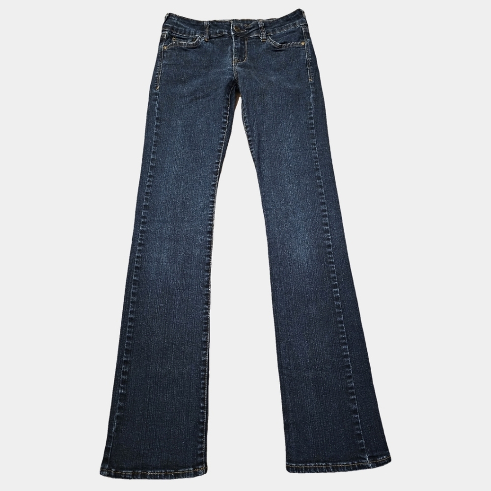 Reese Delia"s Y2K Low-Rise Dark Wash Backflap Pocets Bootcut Jeans Size 3/4 Long